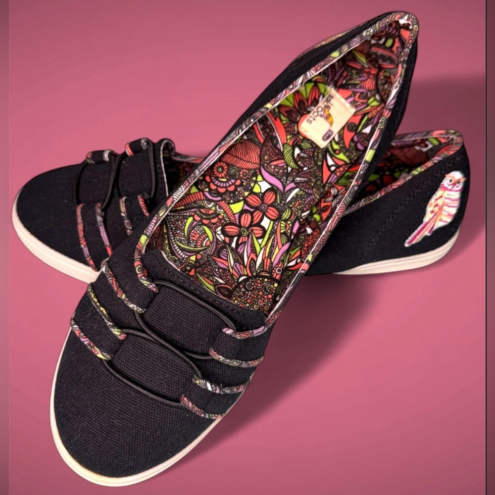 Sakroots Black Canvas Shoes with Floral Interior